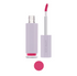 Lip gloss with pink applicator and swatch on a white background