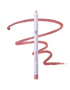 A lip liner pencil with a white barrel and a dusty rose pink tip, shown vertically with a matching dusty rose swatch scribble behind it on a white background.