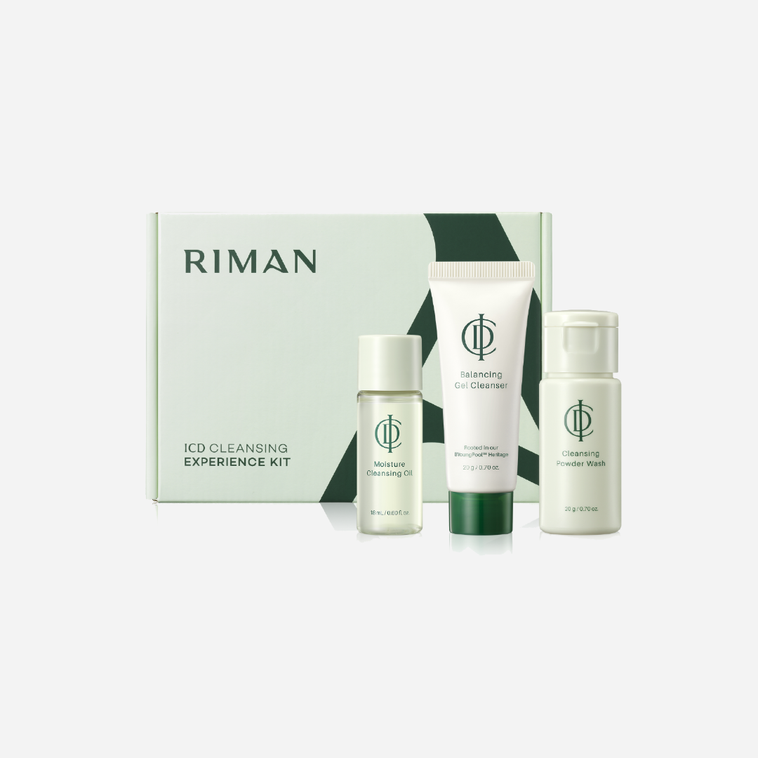 Pale green box of RIMAN ICD Cleansing Experience Kit with 3 small cleansing bottles in front